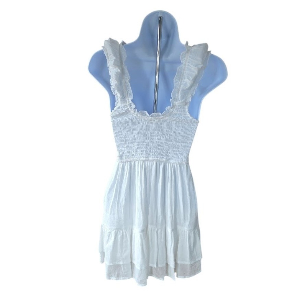 Love Tree White Mini Sun Dress Women S Smocked Ruffle Bow Cottagecore Coquette - Picture 6 of 12